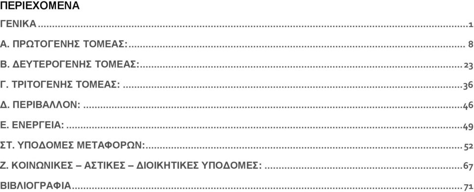 ΠΕΡΙΒΑΛΛΟΝ:... 46 Ε. ΕΝΕΡΓΕΙΑ:... 49 ΣΤ. ΥΠΟΔΟΜΕΣ ΜΕΤΑΦΟΡΩΝ:.