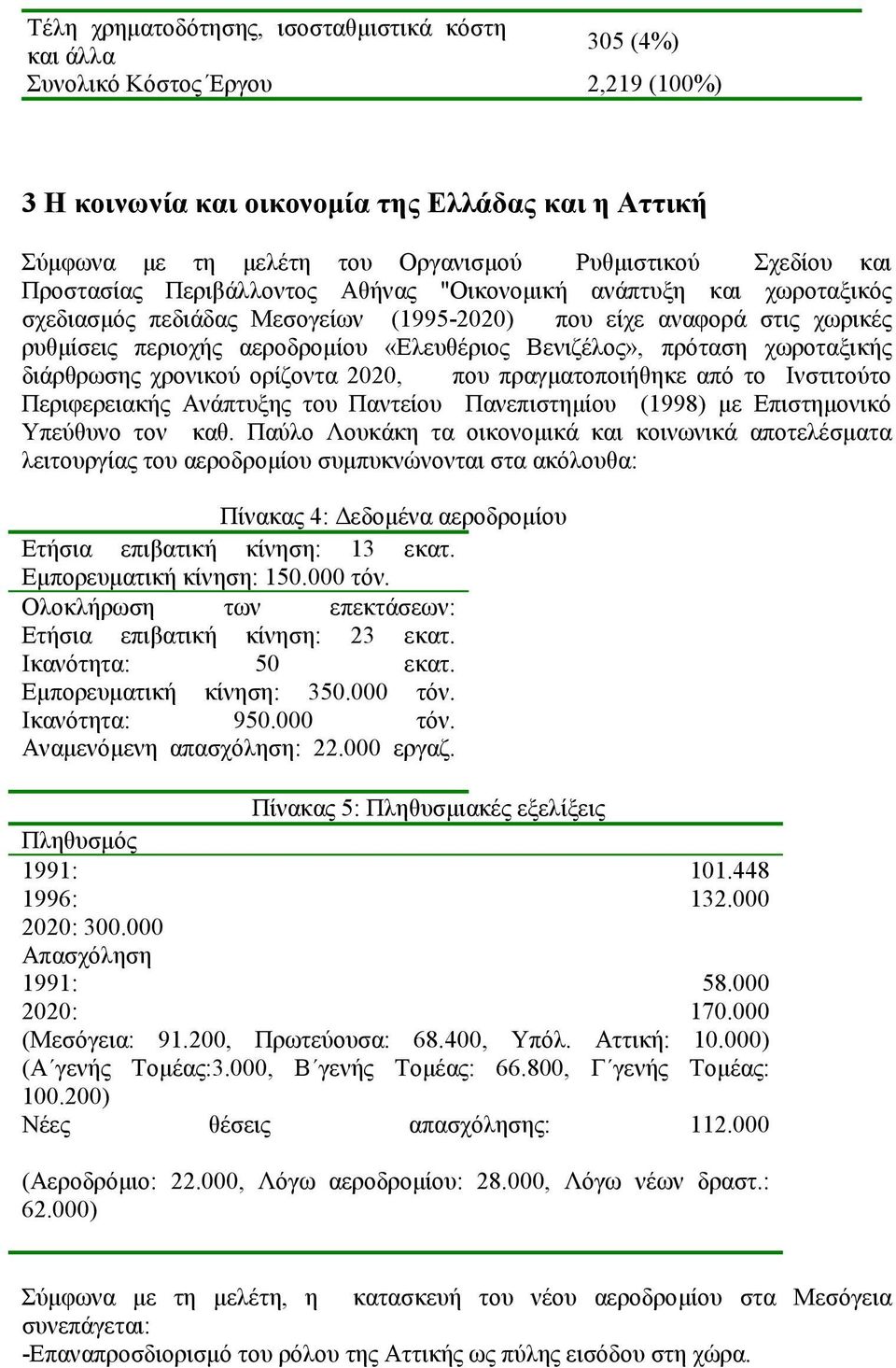 Βενιζέλος», πρόταση χωροταξικής διάρθρωσης χρονικού ορίζοντα 2020, που πραγματοποιήθηκε από το Ινστιτούτο Περιφερειακής Ανάπτυξης του Παντείου Πανεπιστημίου (1998) με Επιστημονικό Υπεύθυνο τον καθ.