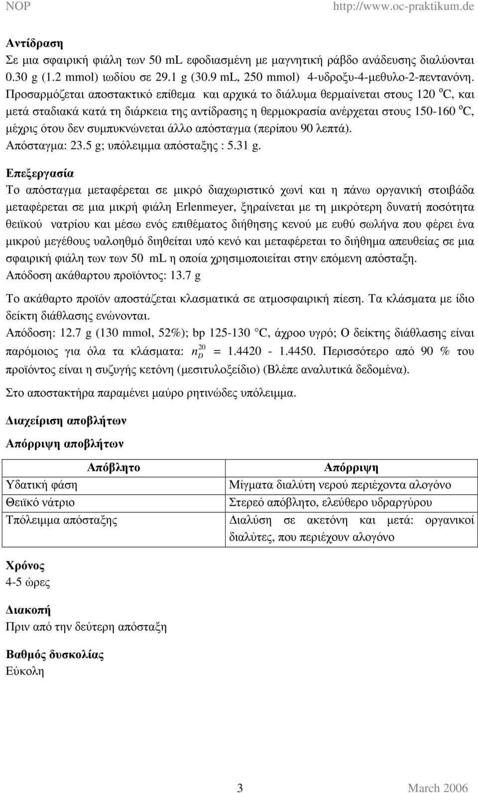 άλλο απόσταγµα (περίπου 90 λεπτά). Απόσταγµα:. g;