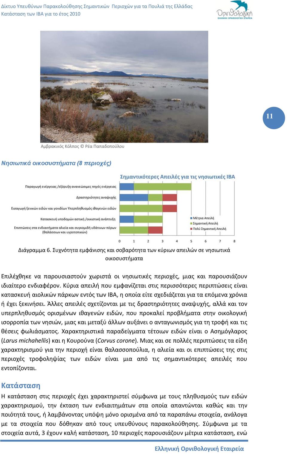 Κύρια απειλή που εμφανίζεται στις περισσότερες περιπτώσεις είναι κατασκευή αιολικών πάρκων εντός των ΙΒΑ, η οποία είτε σχεδιάζεται για τα επόμενα χρόνια ή έχει ξεκινήσει.