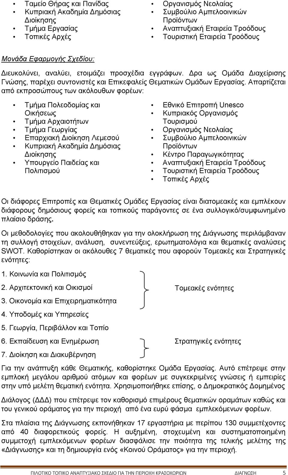 Απαρτίζεται από εκπροσώπους των ακόλουθων φορέων: Τμήμα Πολεοδομίας και Οικήσεως Τμήμα Αρχαιοτήτων Τμήμα Γεωργίας Επαρχιακή Διοίκηση Λεμεσού Κυπριακή Ακαδημία Δημόσιας Διοίκησης Υπουργείο Παιδείας