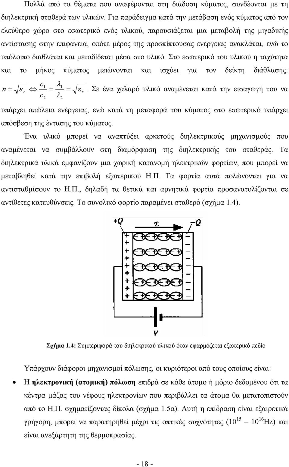 ενέργειας ανακλάται, ενώ το υπόλοιπο διαθλάται και µεταδίδεται µέσα στο υλικό.