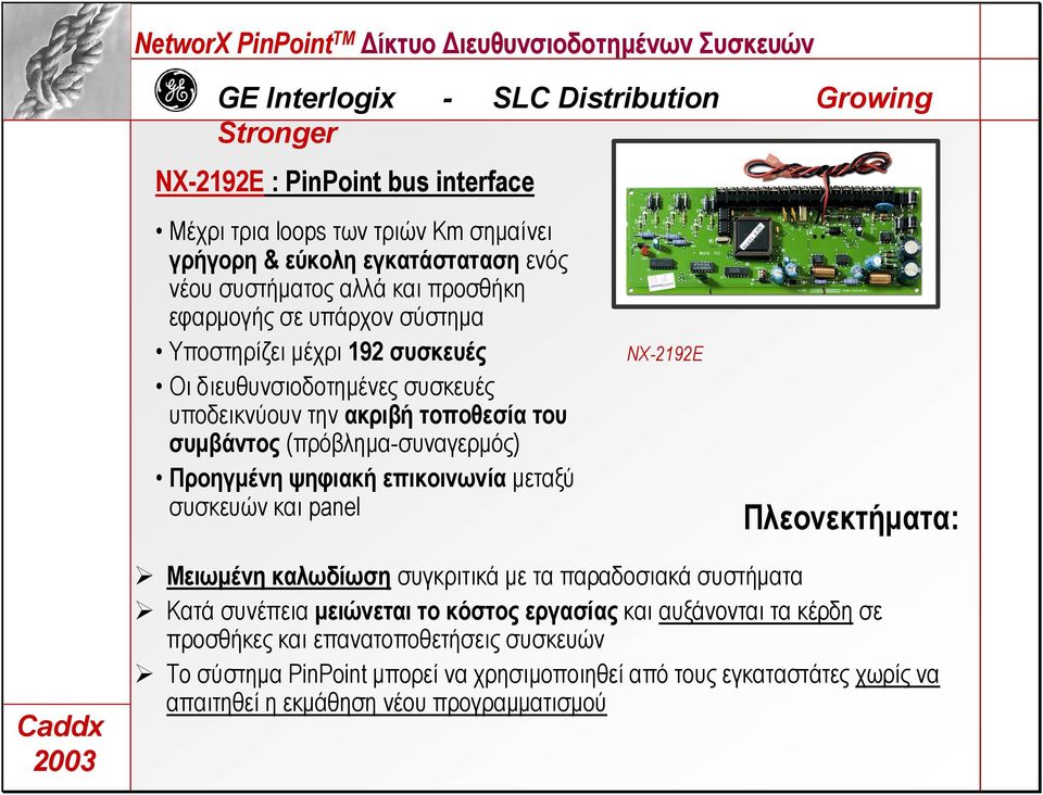 επικοινωνία µεταξύ συσκευών και panel NX-2192E Πλεονεκτήµατα: Μειωµένη καλωδίωση συγκριτικά µε τα παραδοσιακά συστήµατα Κατά συνέπεια µειώνεται το κόστος εργασίας και