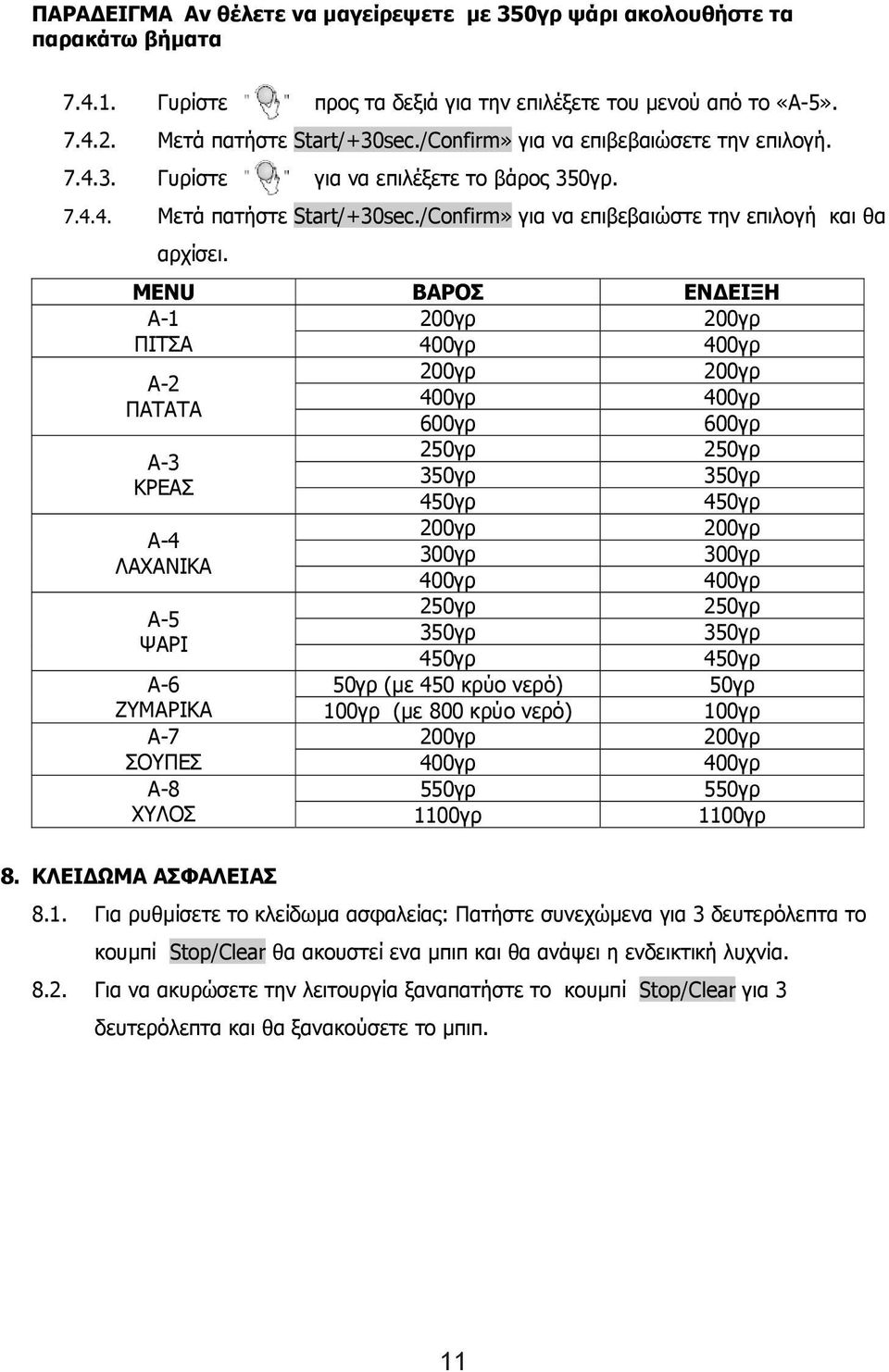 ΜΕΝU ΒΑΡΟΣ ΕΝ ΕΙΞΗ Α-1 200γρ 200γρ ΠΙΤΣΑ 400γρ 400γρ 200γρ 200γρ Α-2 400γρ 400γρ ΠΑΤΑΤΑ 600γρ 600γρ 250γρ 250γρ Α-3 350γρ 350γρ ΚΡΕΑΣ 450γρ 450γρ 200γρ 200γρ Α-4 300γρ 300γρ ΛΑΧΑΝΙΚΑ 400γρ 400γρ