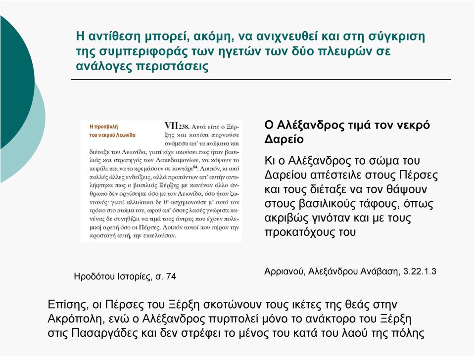 γινόταν και με τους προκατόχους του Ηροδότου Ιστορίες, σ. 74 Αρριανού, Αλεξάνδρου Ανάβαση, 3.22.1.