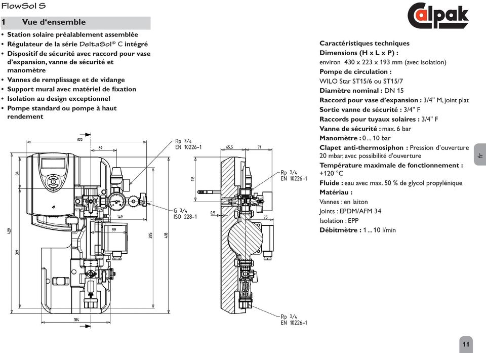 (H x L x P) : environ 430 x 223 x 193 mm (avec isolation) Pompe de circulation : WILO Star ST15/6 ou ST15/7 Diamètre nominal : DN 15 Raccord pour vase d expansion : 3/4'' M, joint plat Sortie vanne