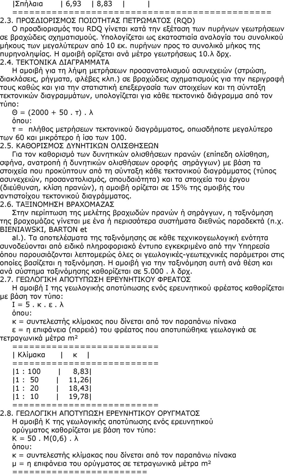 ΤΕΚΤΟΝΙΚΑ ΙΑΓΡΑΜΜΑΤΑ Η αµοιβή για τη λήψη µετρήσεων προσανατολισµού ασυνεχειών (στρώση, διακλάσεις, ρήγµατα, φλέβες κλπ.