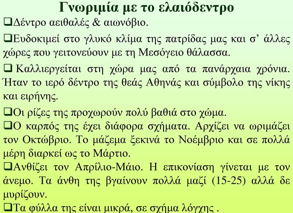 Οι ρίζες της προχωρούν πολύ βαθιά στο χώμα. Ο καρπός της έχει διάφορα σχήματα. Αρχίζει να ωριμάζει τον Οκτώβριο.