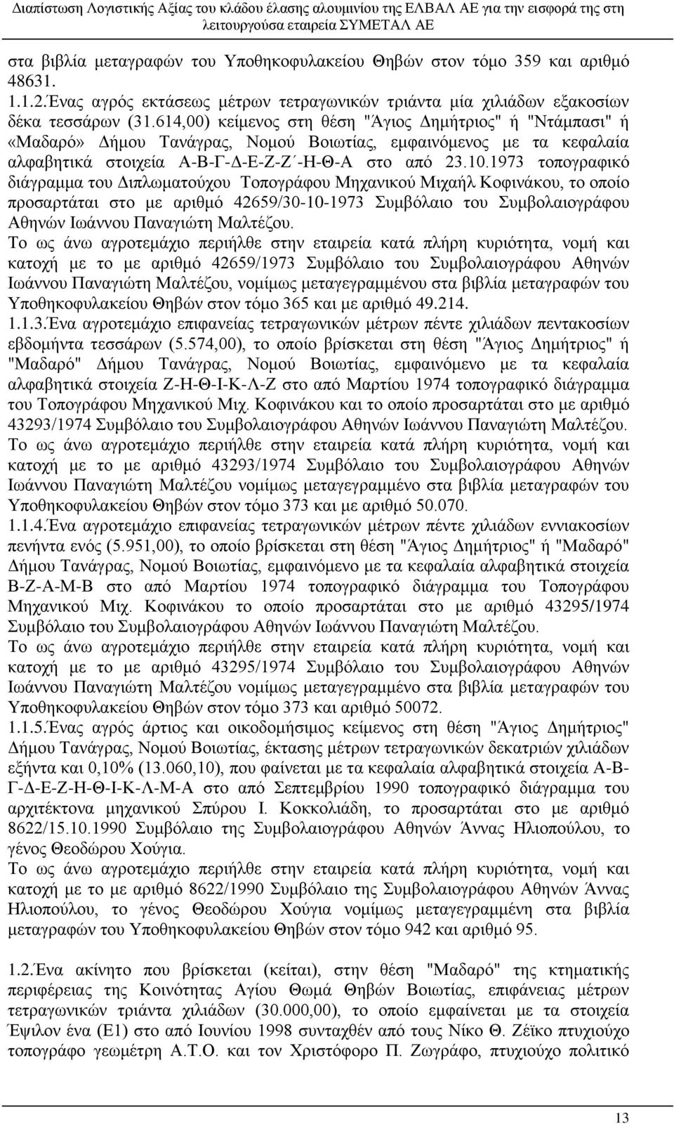 διάγραμμα του Διπλωματούχου Τοπογράφου Μηχανικού Μιχαήλ Κοφινάκου, το οποίο προσαρτάται στο με αριθμό 42659/30-0-973 Συμβόλαιο του Συμβολαιογράφου Αθηνών Ιωάννου Παναγιώτη Μαλτέζου.