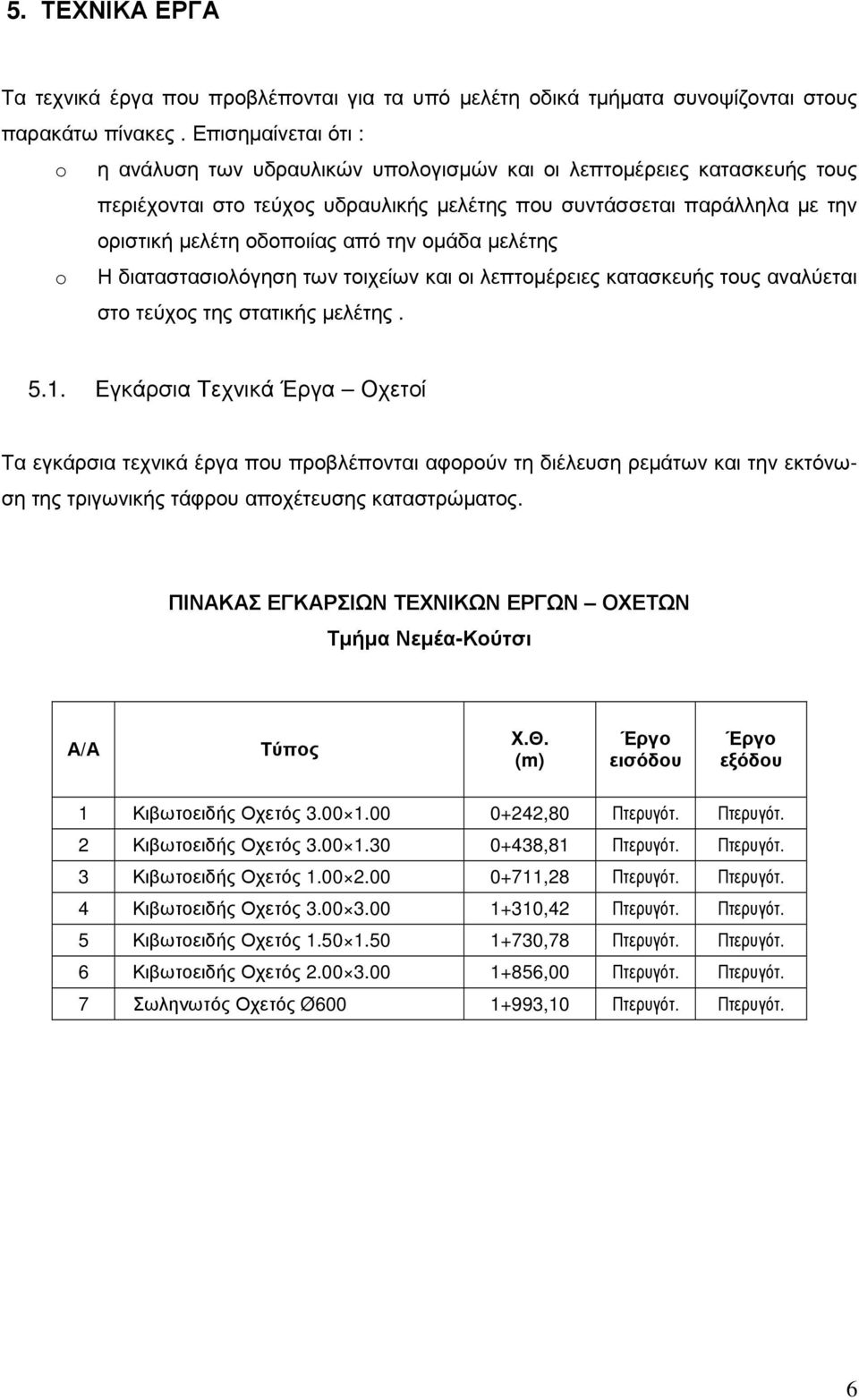 την οµάδα µελέτης Η διαταστασιολόγηση των τοιχείων και οι λεπτοµέρειες κατασκευής τους αναλύεται στο τεύχος της στατικής µελέτης. 5.1.