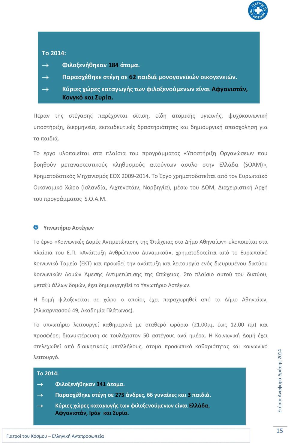 Το έργο υλοποιείται στα πλαίσια του προγράμματος «Υποστήριξη Οργανώσεων που βοηθούν μεταναστευτικούς πληθυσμούς αιτούντων άσυλο στην Ελλάδα (SOAM)», Χρηματοδοτικός Μηχανισμός ΕΟΧ 2009 2014.