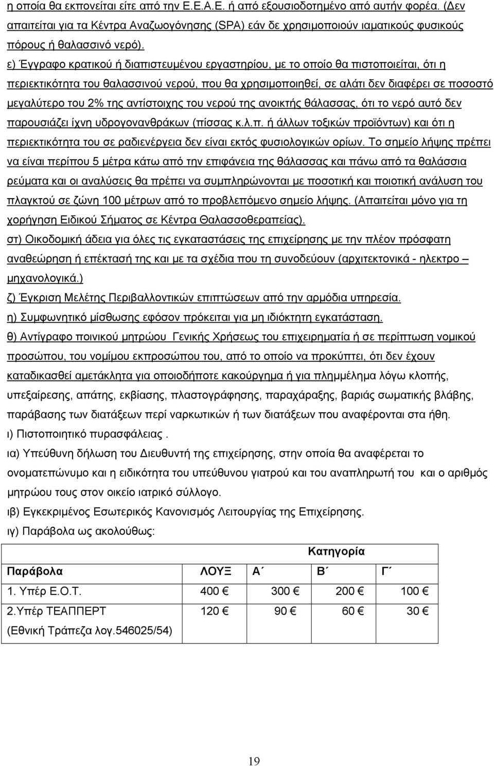 της αντίστοιχης του νερού της ανοικτής θάλασσας, ότι το νερό αυτό δεν παρουσιάζει ίχνη υδρογονανθράκων (πίσσας κ.λ.π. ή άλλων τοξικών προϊόντων) και ότι η περιεκτικότητα του σε ραδιενέργεια δεν είναι εκτός φυσιολογικών ορίων.