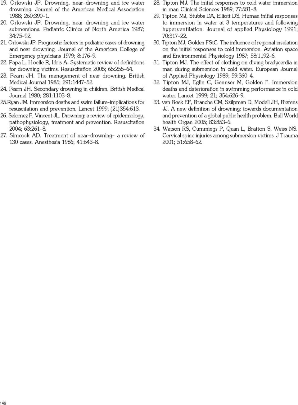 Journal of the American College of Emergency physicians 1979; 8:176-9. 22. Papa L, Hoelle R, Idris A. Systematic review of definitions for drowning victims. Resuscitation 2005; 65:255-64. 23.