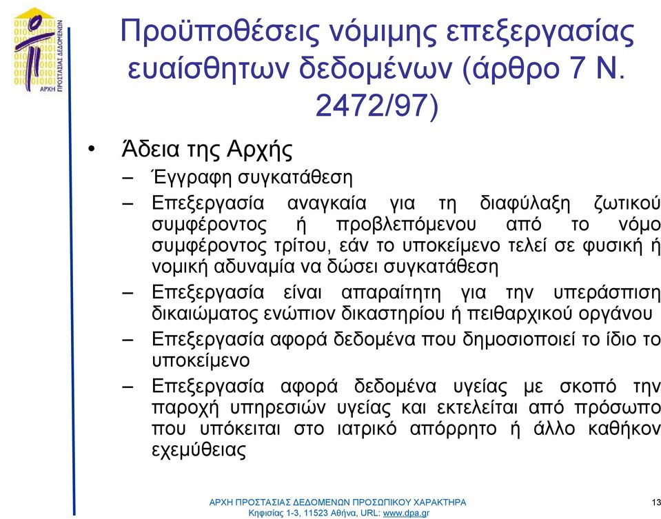 εάν τουποκείμενοτελείσεφυσικήή νομικήαδυναμίαναδώσεισυγκατάθεση Επεξεργασία είναιαπαραίτητη για την υπεράσπιση δικαιώματοςενώπιον