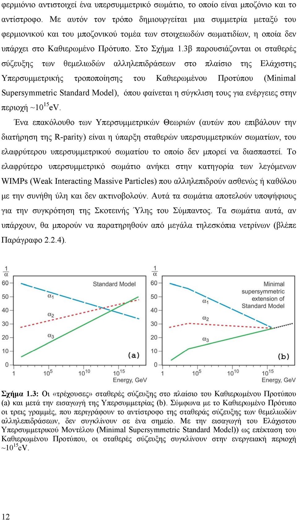 3β παρουσιάζονται οι σταθερές σύζευξης των θεμελιωδών αλληλεπιδράσεων στο πλαίσιο της Ελάχιστης Υπερσυμμετρικής τροποποίησης του Καθιερωμένου Προτύπου (Minimal Supersymmetric Standard Model), όπου