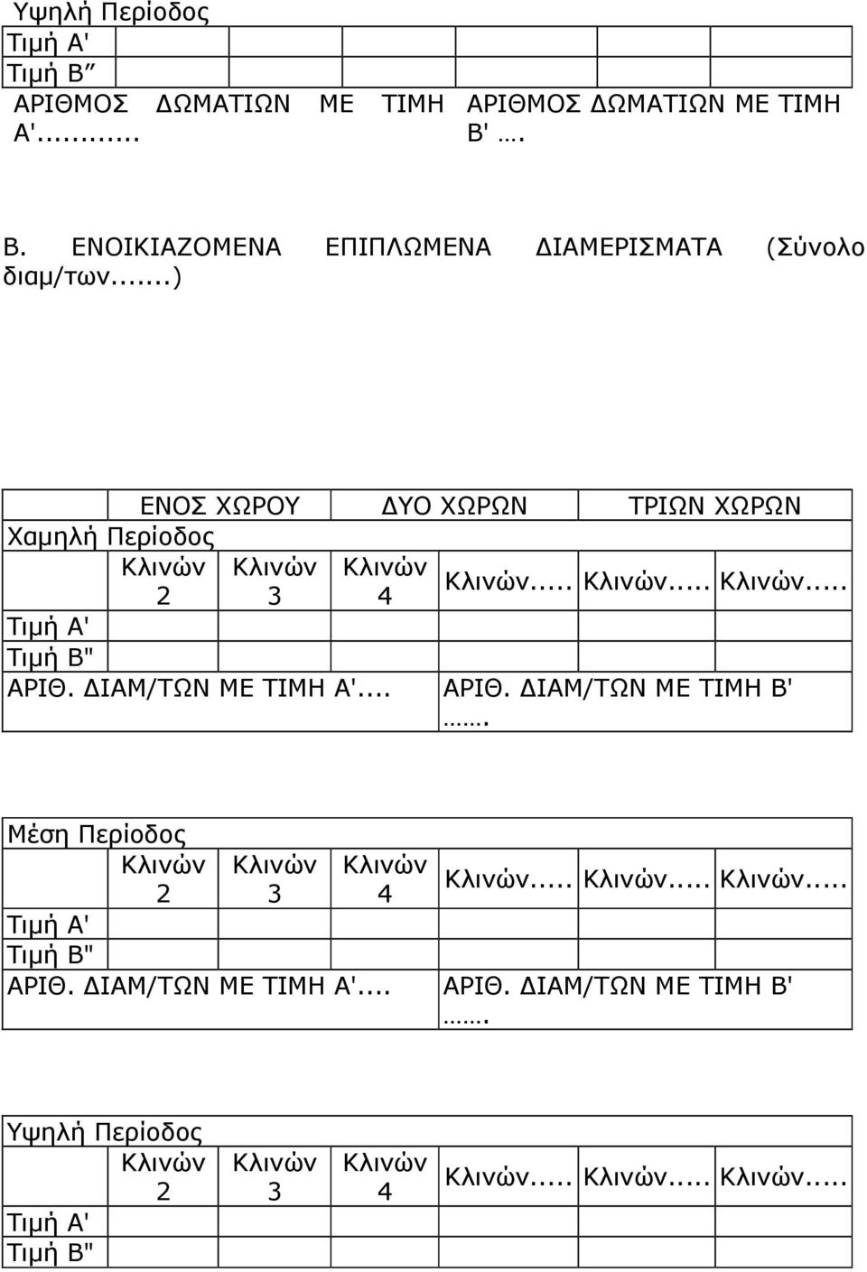 Mέση Περίοδος 2 3 4 Τιµή Β" ΑΡΙΘ. ΙΑΜ/ΤΩΝ ΜΕ ΤΙΜΗ Α'............ ΑΡΙΘ. ΙΑΜ/ΤΩΝ ΜΕ ΤΙΜΗ Β'.