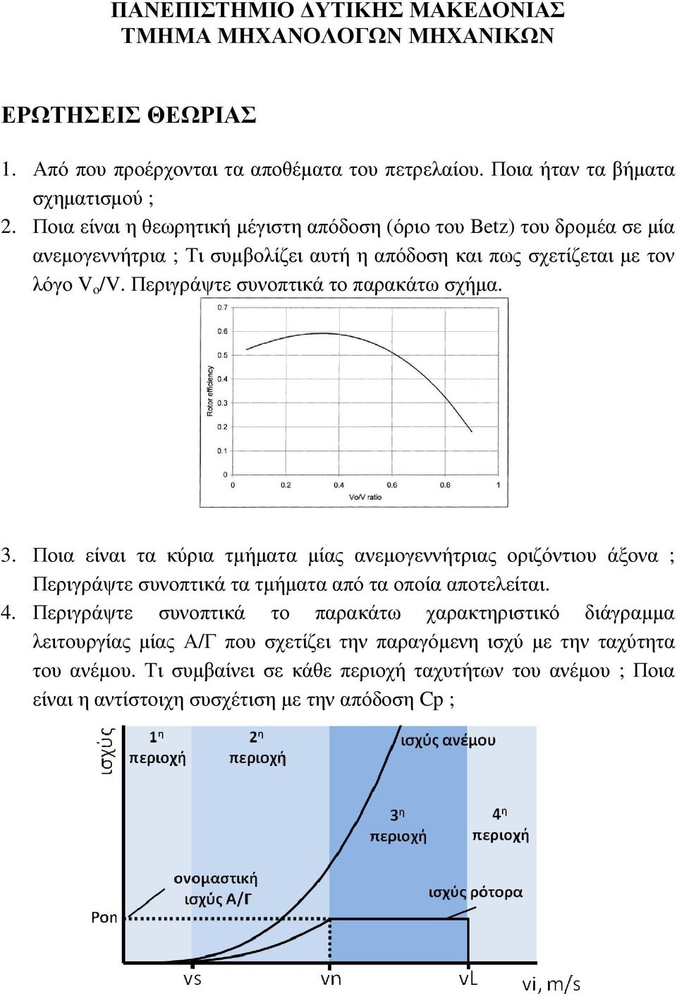 Περιγράψτε συνοπτικά το παρακάτω σχήµα. 3. Ποια είναι τα κύρια τµήµατα µίας ανεµογεννήτριας οριζόντιου άξονα ; Περιγράψτε συνοπτικά τα τµήµατα από τα οποία αποτελείται. 4.