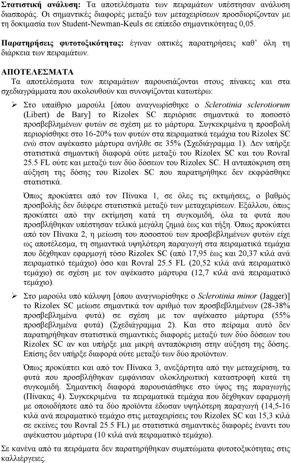 Παρατηρήσεις φυτοτοξικότητας: έγιναν οπτικές παρατηρήσεις καθ όλη τη διάρκεια των πειραµάτων.