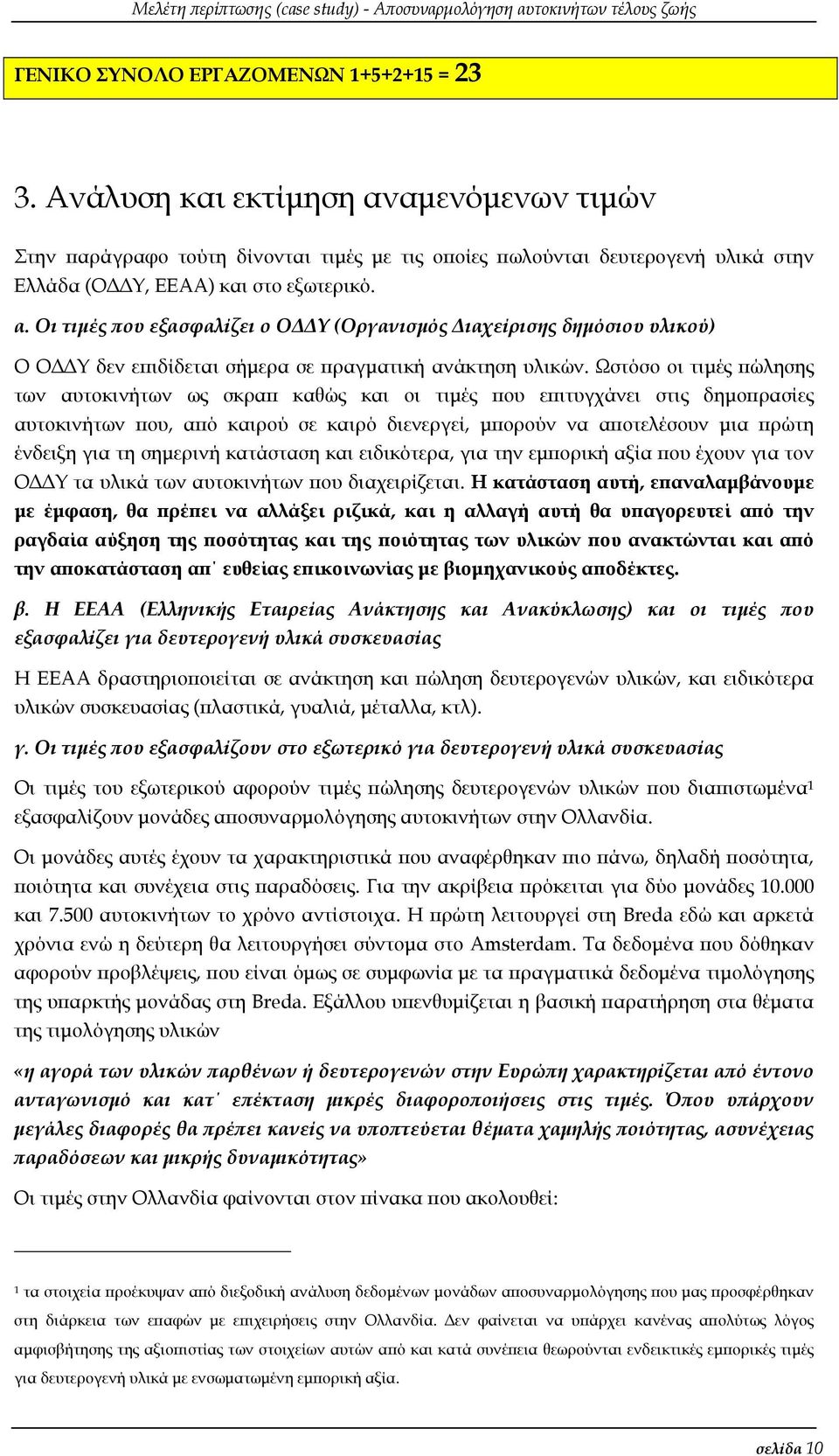 Ωστόσο οι τιµές πώλησης των αυτοκινήτων ως σκραπ καθώς και οι τιµές που επιτυγχάνει στις δηµοπρασίες αυτοκινήτων που, από καιρού σε καιρό διενεργεί, µπορούν να αποτελέσουν µια πρώτη ένδειξη για τη