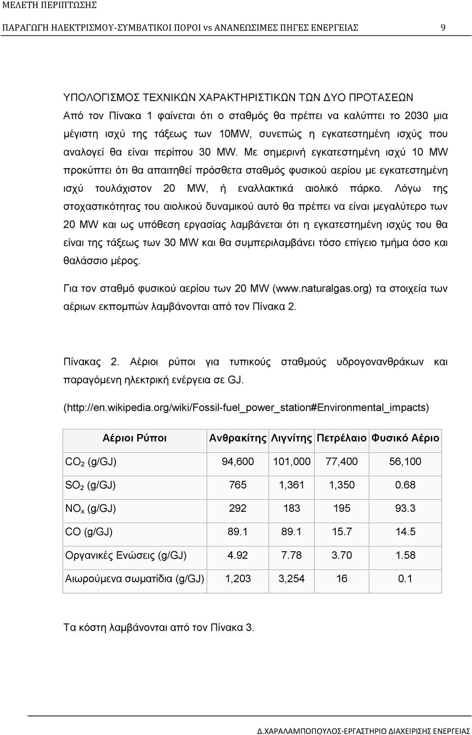 Με σημερινή εγκατεστημένη ισχύ 10 MW προκύπτει ότι θα απαιτηθεί πρόσθετα σταθμός φυσικού αερίου με εγκατεστημένη ισχύ τουλάχιστον 20 MW, ή εναλλακτικά αιολικό πάρκο.