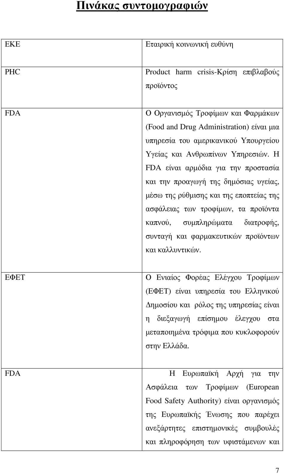 Η FDA είναι αρµόδια για την προστασία και την προαγωγή της δηµόσιας υγείας, µέσω της ρύθµισης και της εποπτείας της ασφάλειας των τροφίµων, τα προϊόντα καπνού, συµπληρώµατα διατροφής, συνταγή και