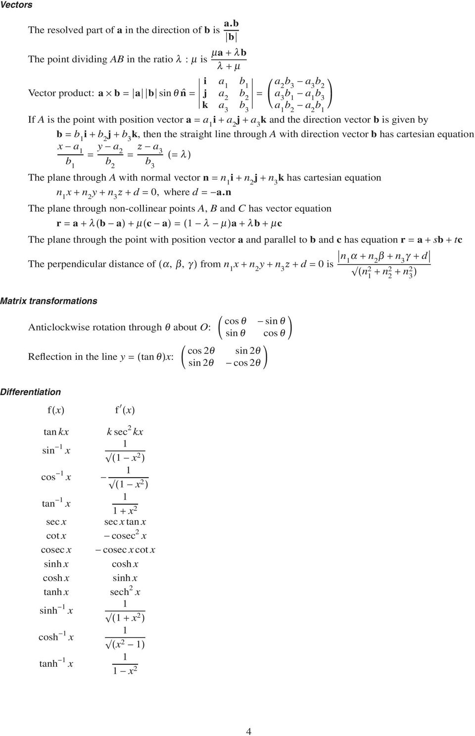 + a j + a 3 k ad the directio vector b is give by b = b i + b j + b 3 k, the the straight lie through A with directio vector b has cartesia equatio x a b = y a b = a 3 b 3 (= λ ) The plae through A