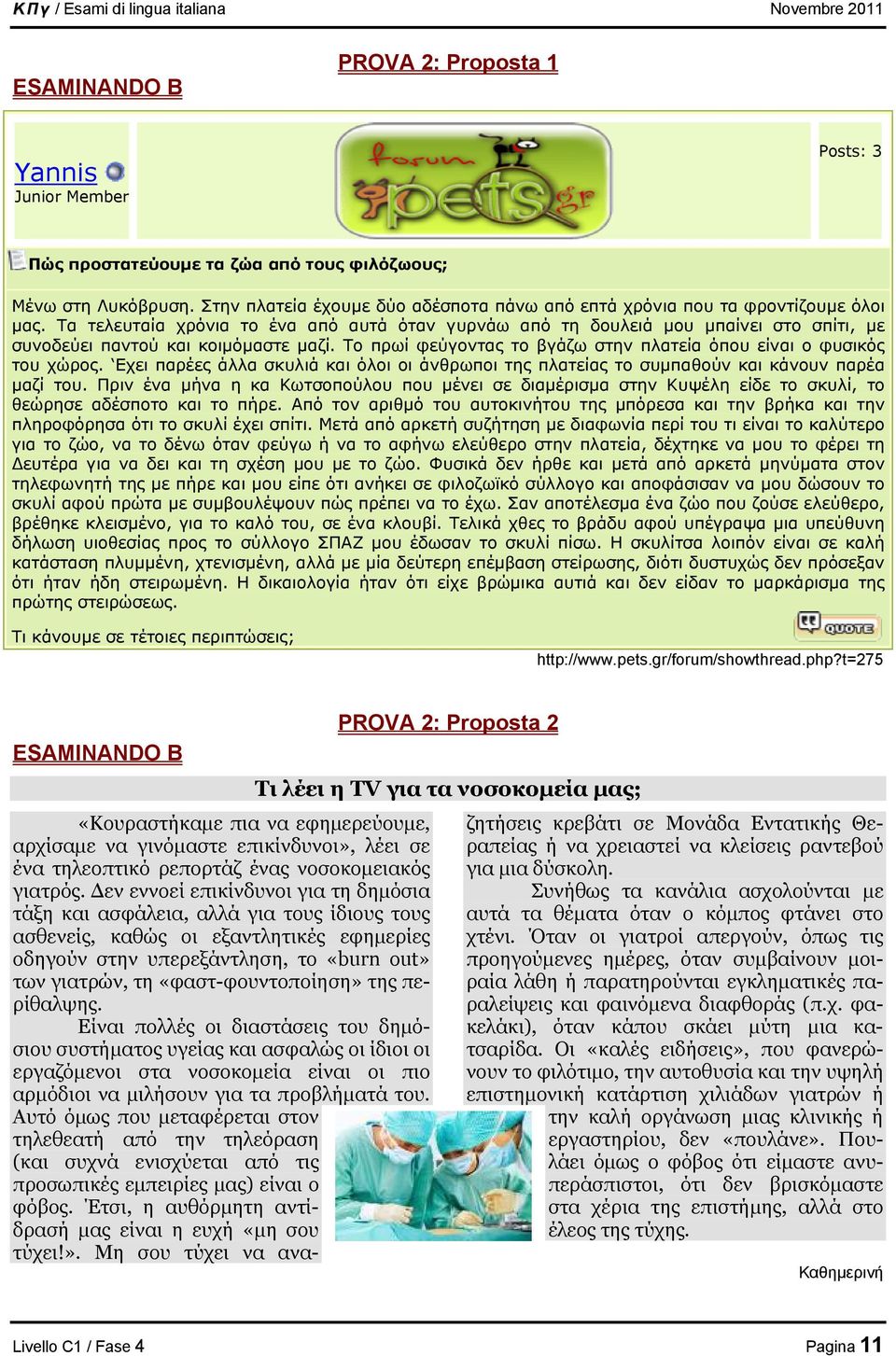 Τα τελευταία χρόνια το ένα από αυτά όταν γυρνάω από τη δουλειά µου µπαίνει στο σπίτι, µε συνοδεύει παντού και κοιµόµαστε µαζί. Το πρωί φεύγοντας το βγάζω στην πλατεία όπου είναι ο φυσικός του χώρος.