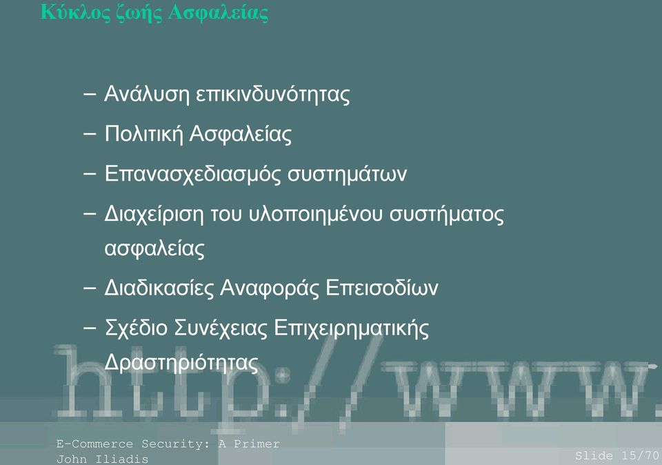 υλοποιημένου συστήματος ασφαλείας Διαδικασίες Αναφοράς