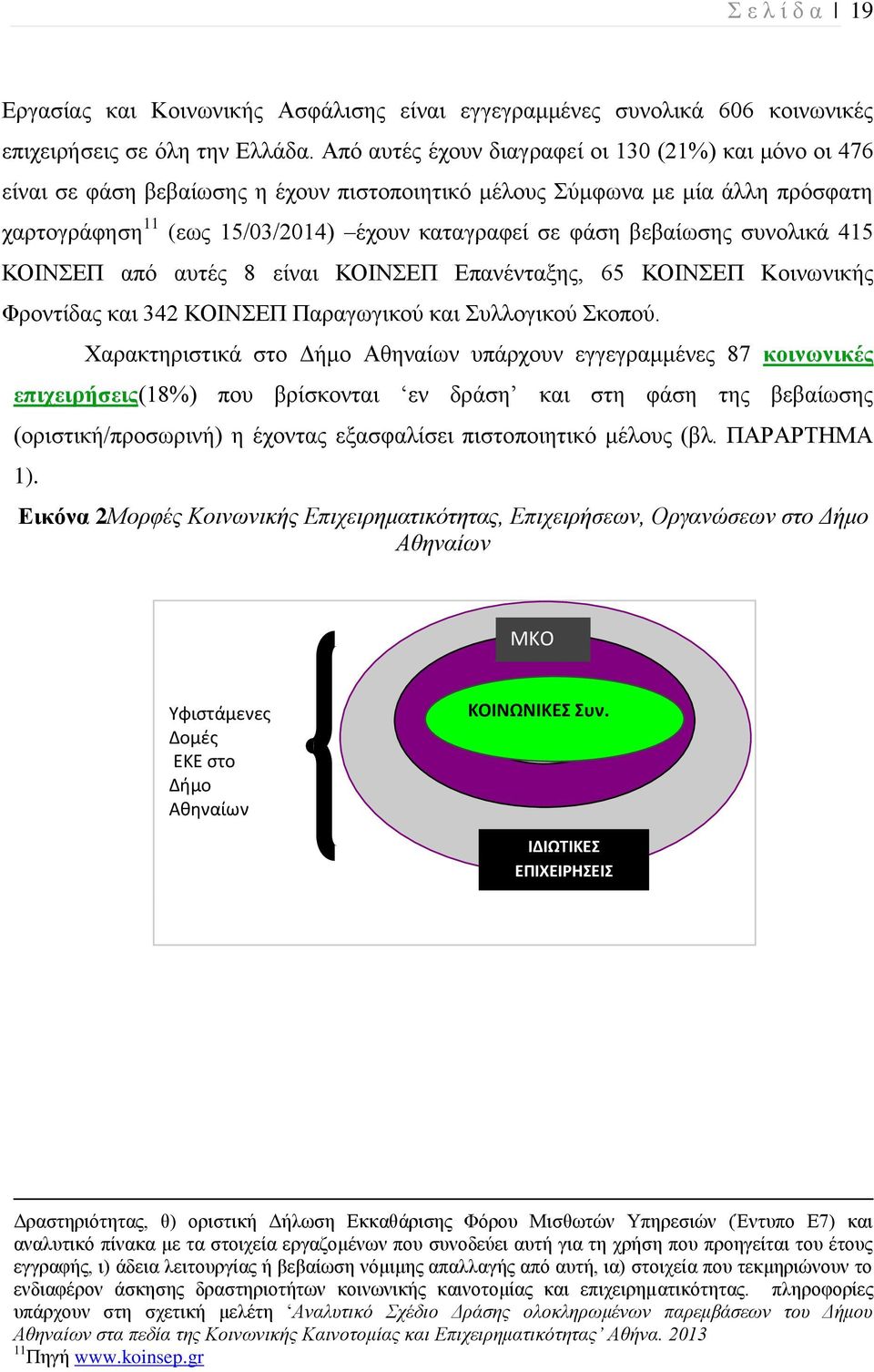 βεβαίωσης συνολικά 415 ΚΟΙΝΣΕΠ από αυτές 8 είναι ΚΟΙΝΣΕΠ Επανένταξης, 65 ΚΟΙΝΣΕΠ Κοινωνικής Φροντίδας και 342 ΚΟΙΝΣΕΠ Παραγωγικού και Συλλογικού Σκοπού.