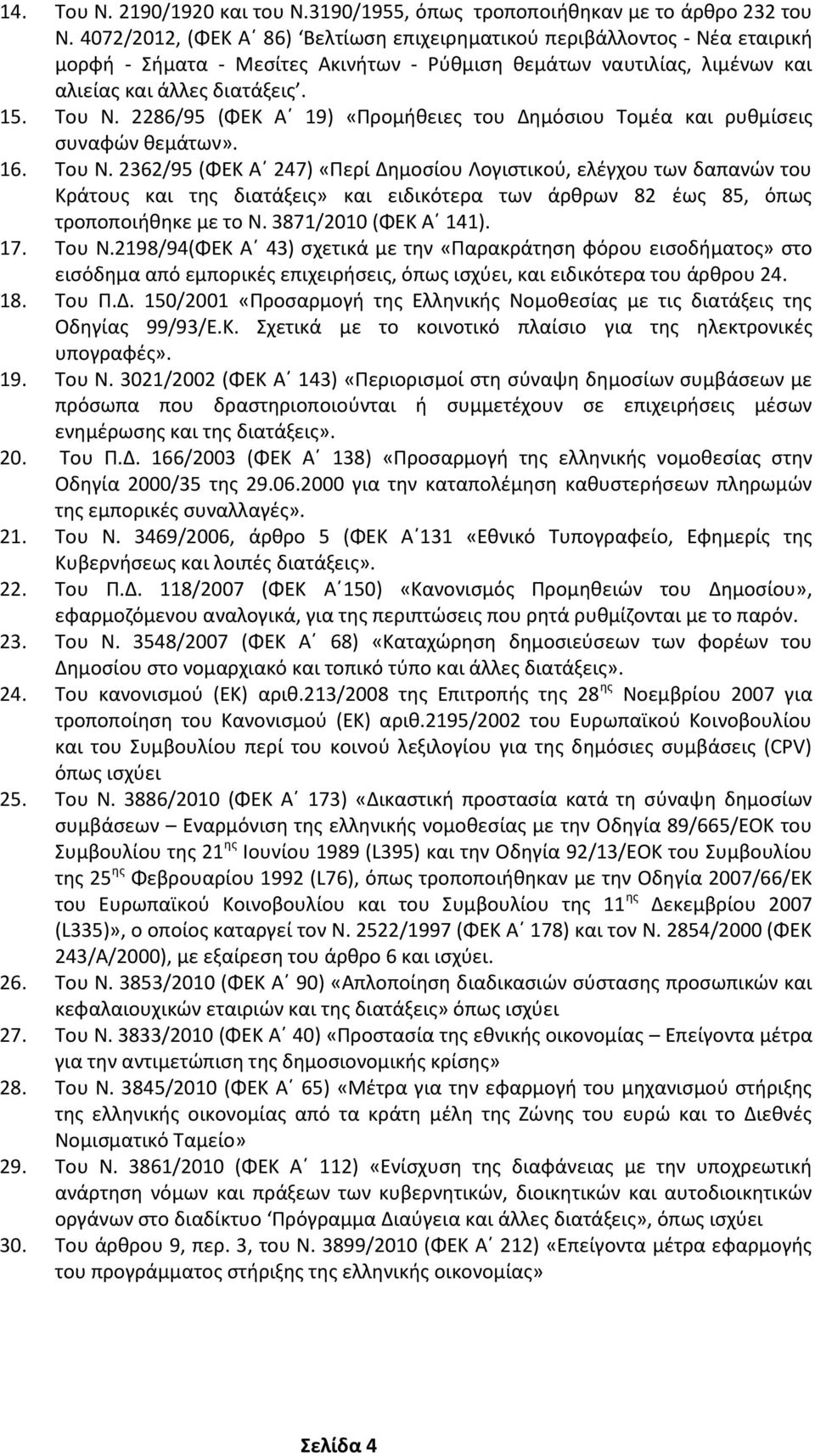 2286/95 (ΦΕΚ Α 19) «Προμήθειες του Δημόσιου Τομέα και ρυθμίσεις συναφών θεμάτων». 16. Του Ν.