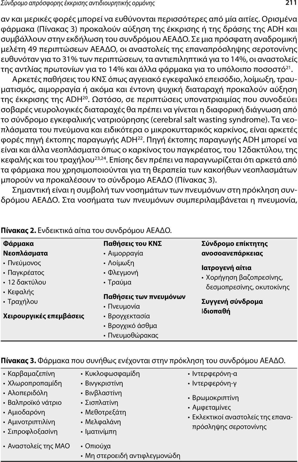 Σε μια πρόσφατη αναδρομική μελέτη 49 περιπτώσεων ΑΕΑΔΟ, οι αναστολείς της επαναπρόσληψης σεροτονίνης ευθυνόταν για το 31% των περιπτώσεων, τα αντιεπιληπτικά για το 14%, οι αναστολείς της αντλίας