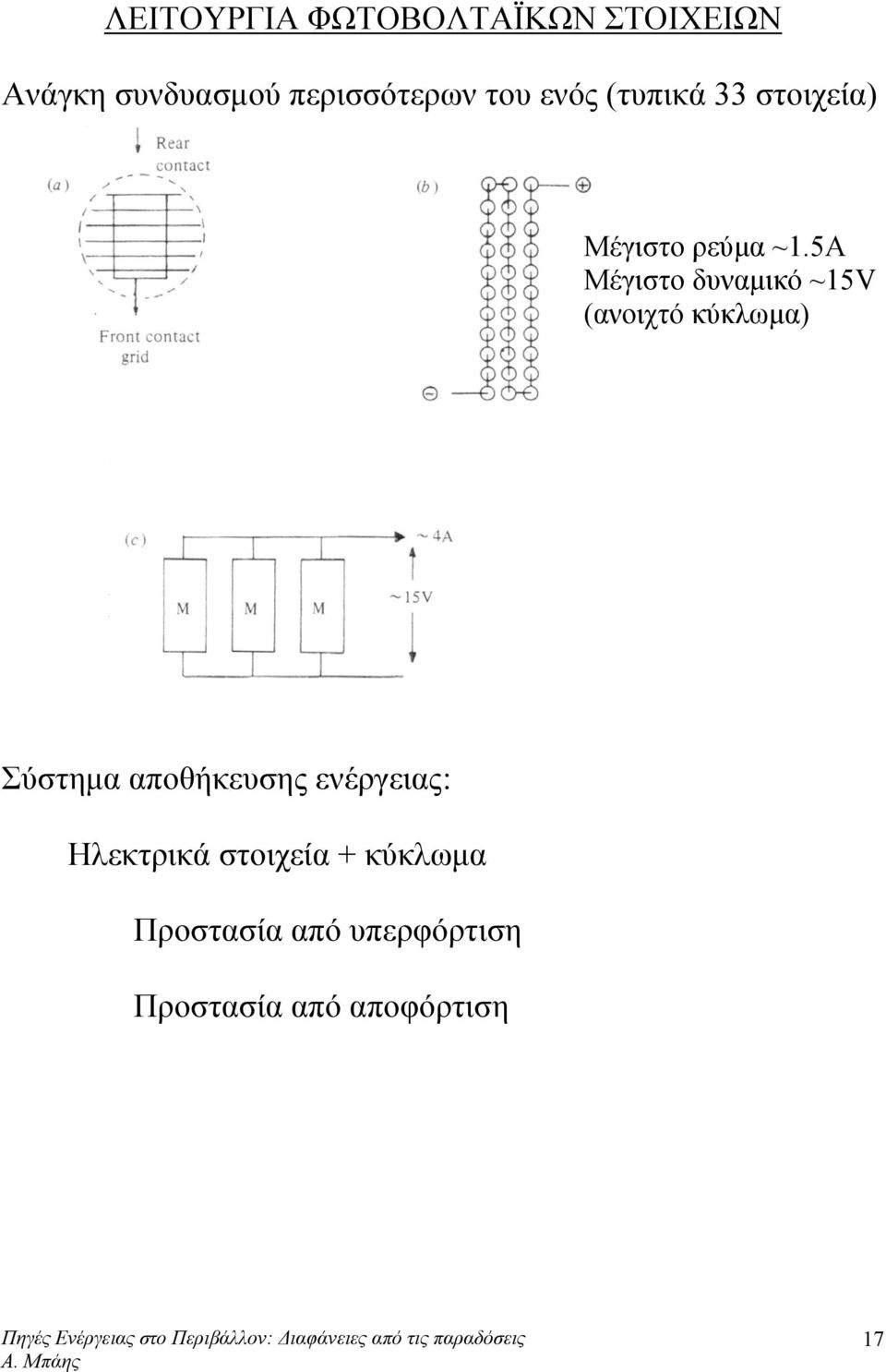 5Α Μέγιστο δυναµικό ~15V (ανοιχτό κύκλωµα) Σύστηµα αποθήκευσης