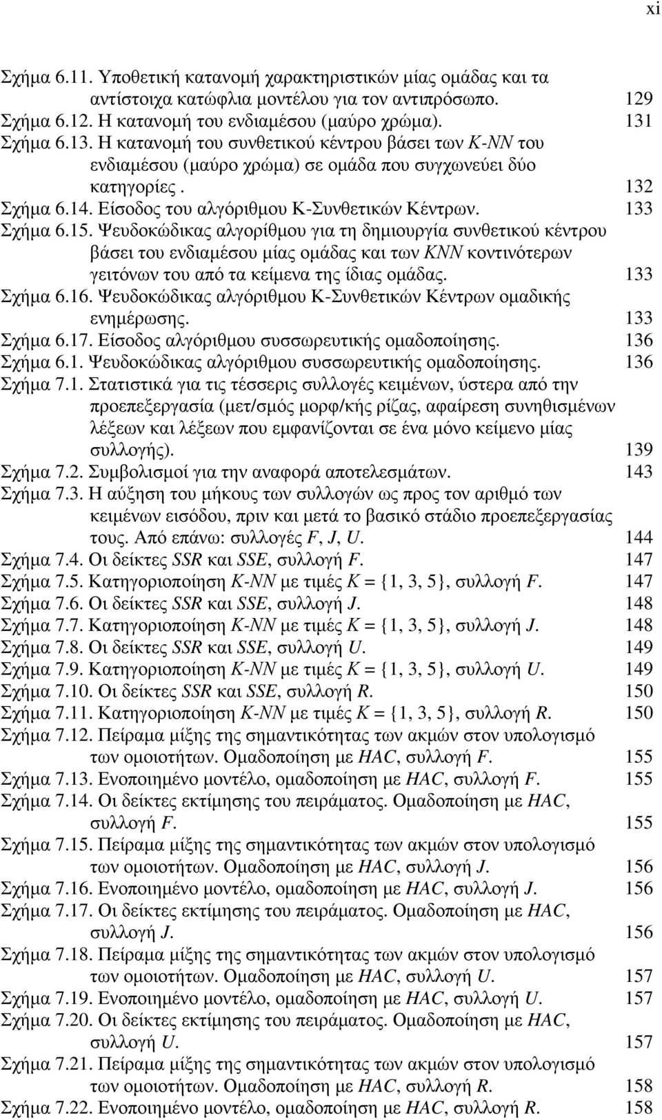 133 Σχήµα 6.15. Ψευδοκώδικας αλγορίθµου για τη δηµιουργία συνθετικού κέντρου βάσει του ενδιαµέσου µίας οµάδας και των ΚΝΝ κοντινότερων γειτόνων του από τα κείµενα της ίδιας οµάδας. 133 Σχήµα 6.16.