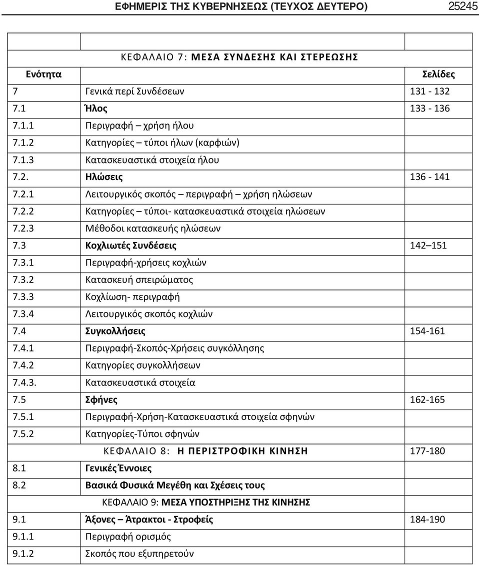 3 Κοχλιωτές Συνδέσεις 142 151 7.3.1 Περιγραφή-χρήσεις κοχλιών 7.3.2 Κατασκευή σπειρώματος 7.3.3 Κοχλίωση- περιγραφή 7.3.4 Λειτουργικός σκοπός κοχλιών 7.4 Συγκολλήσεις 154-161 7.4.1 Περιγραφή-Σκοπός-Χρήσεις συγκόλλησης 7.