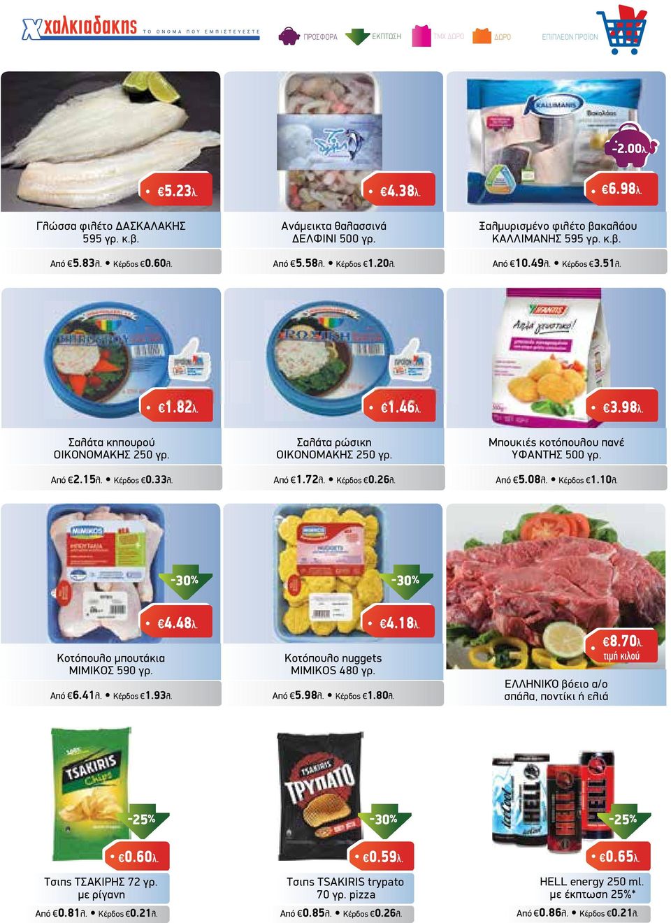 Κέρδος 0.26λ. 1.46λ. Μπουκιές κοτόπουλου πανέ ΥΦΑΝΤΗΣ 500 γρ. Από 5.08λ. Κέρδος 1.10λ. 3.98λ. Κοτόπουλο µπουτάκια ΜΙΜΙΚΟΣ 590 γρ. Από 6.41λ. Κέρδος 1.93λ. 4.48λ. Κοτόπουλο nuggets MIMIKOS 480 γρ.