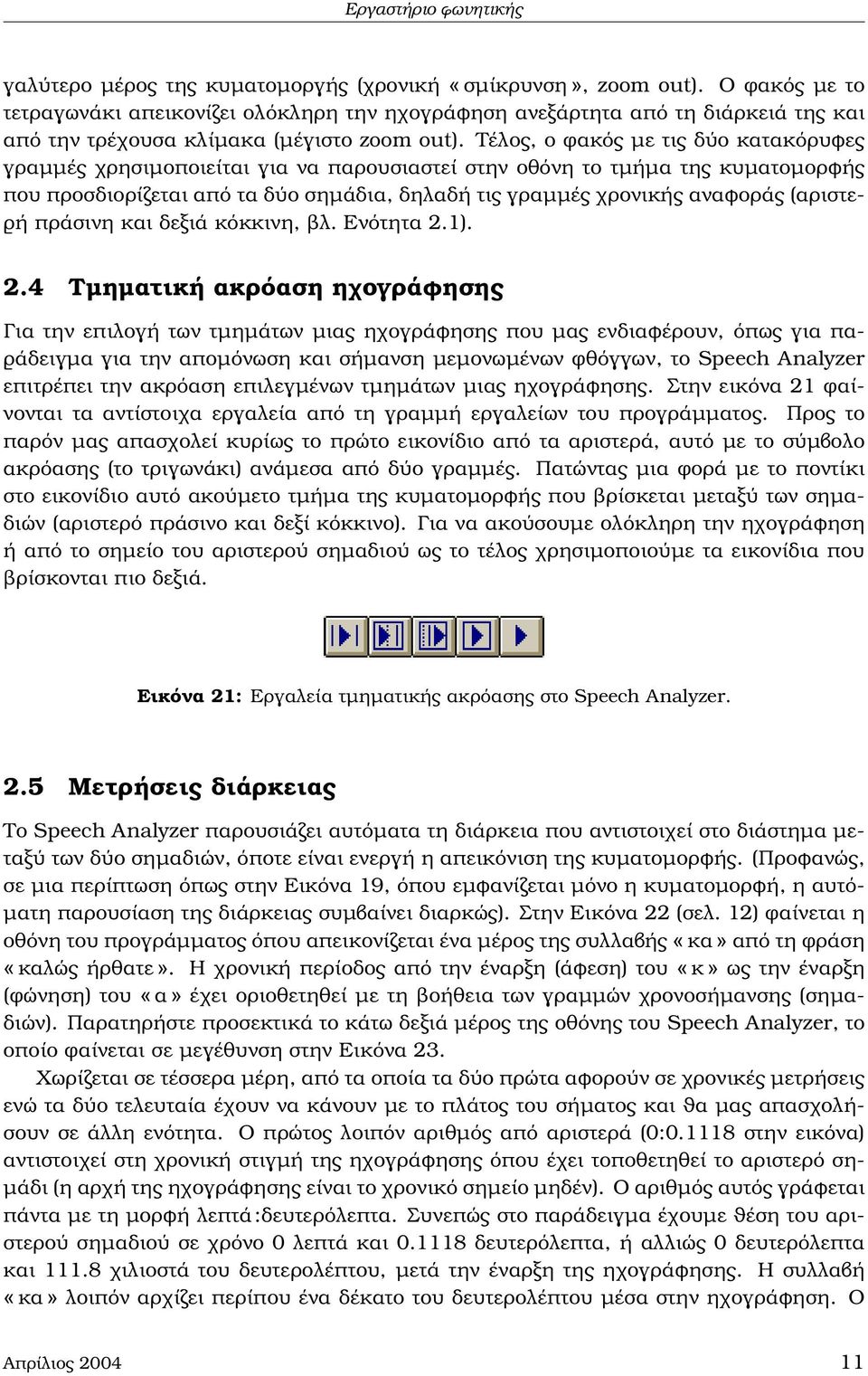 Τέλος, ο ϕακός µε τις δύο κατακόρυφες γραµµές χρησιµοποιείται για να παρουσιαστεί στην οθόνη το τµήµα της κυµατοµορφής που προσδιορίζεται από τα δύο σηµάδια, δηλαδή τις γραµµές χρονικής αναφοράς