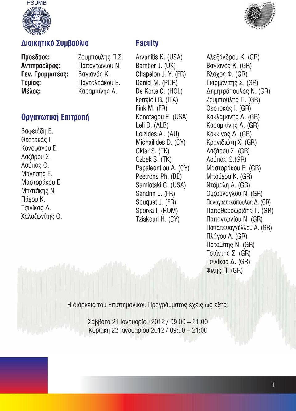(HOL) Ferraioli G. (ITA) Fink M. (FR) Konofagou E. (USA) Leli D. (ALB) Loizides Al. (AU) Michailides D. (CY) Oktar S. (TK) Ozbek S. (TK) Papaleontiou A. (CY) Peetrons Ph. (BE) Samiotaki G.