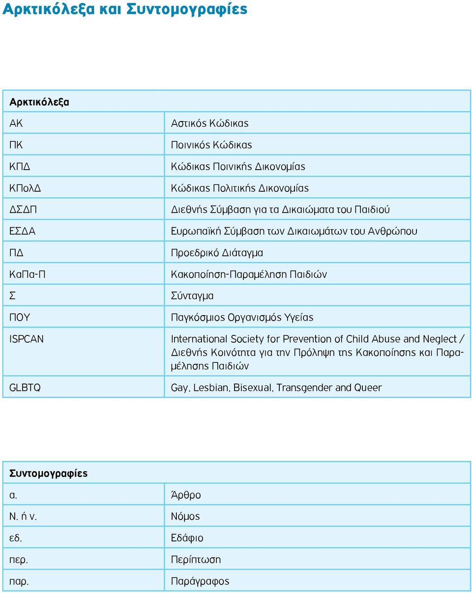 Παιδιών Σύνταγμα Παγκόσμιος Οργανισμός Υγείας ISPCAN International Society for Prevention of Child Abuse and Neglect / Διεθνής Κοινότητα για την Πρόληψη της