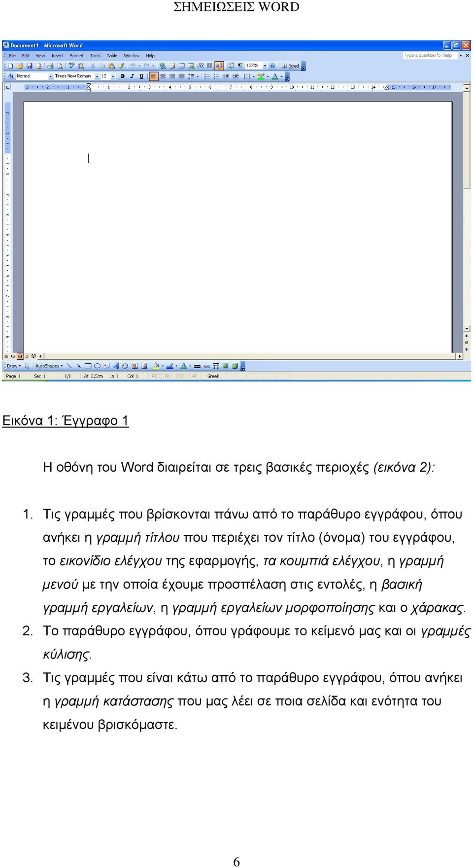 εθαξκνγήο, ηα κοςμπιά ελέγσος, ε γπαµµή µενού µε ηελ νπνία έρνπµε πξνζπέιαζε ζηηο εληνιέο, ε βαζική γπαµµή επγαλείυν, ε γπαµµή επγαλείυν µοπθοποίηζηρ θαη ν