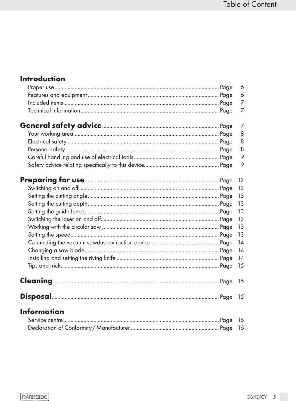 .. Page 12 Switching on and off... Page 13 Setting the cutting angle... Page 13 Setting the cutting depth... Page 13 Setting the guide fence... Page 13 Switching the laser on and off.