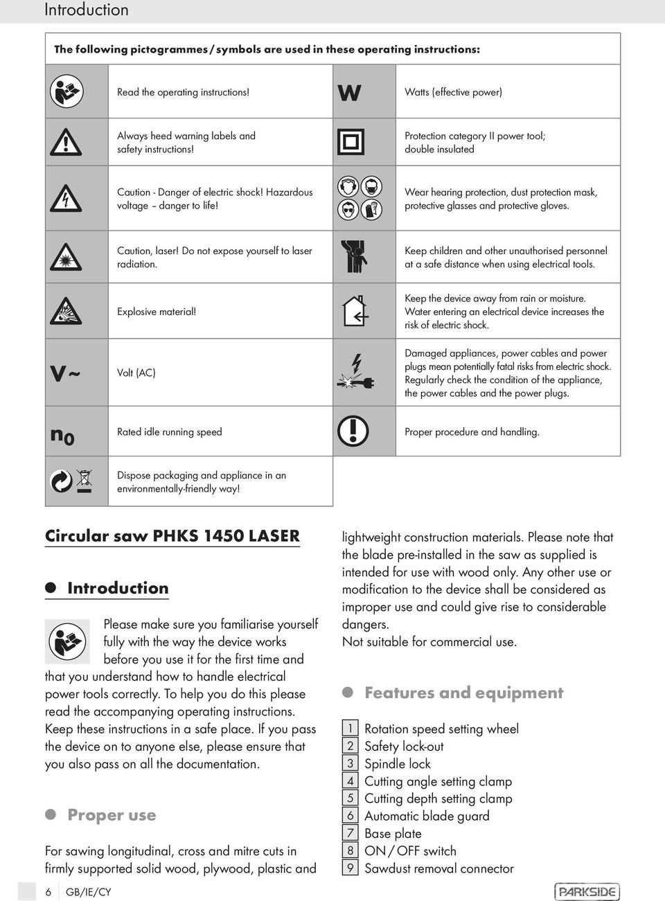 Wear hearing protection, dust protection mask, protective glasses and protective gloves. Caution, laser! Do not expose yourself to laser radiation.