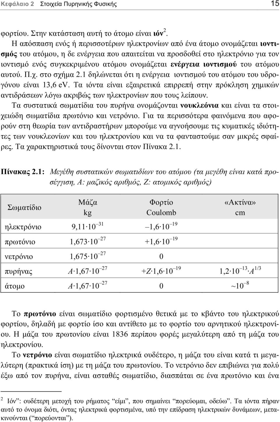 ονοµάζεται ενέργεια ιοντισµού του ατόµου αυτού. Π.χ. στο σχήµα 2.1 δηλώνεται ότι η ενέργεια ιοντισµού του ατόµου του υδρογόνου είναι 13,6 ev.