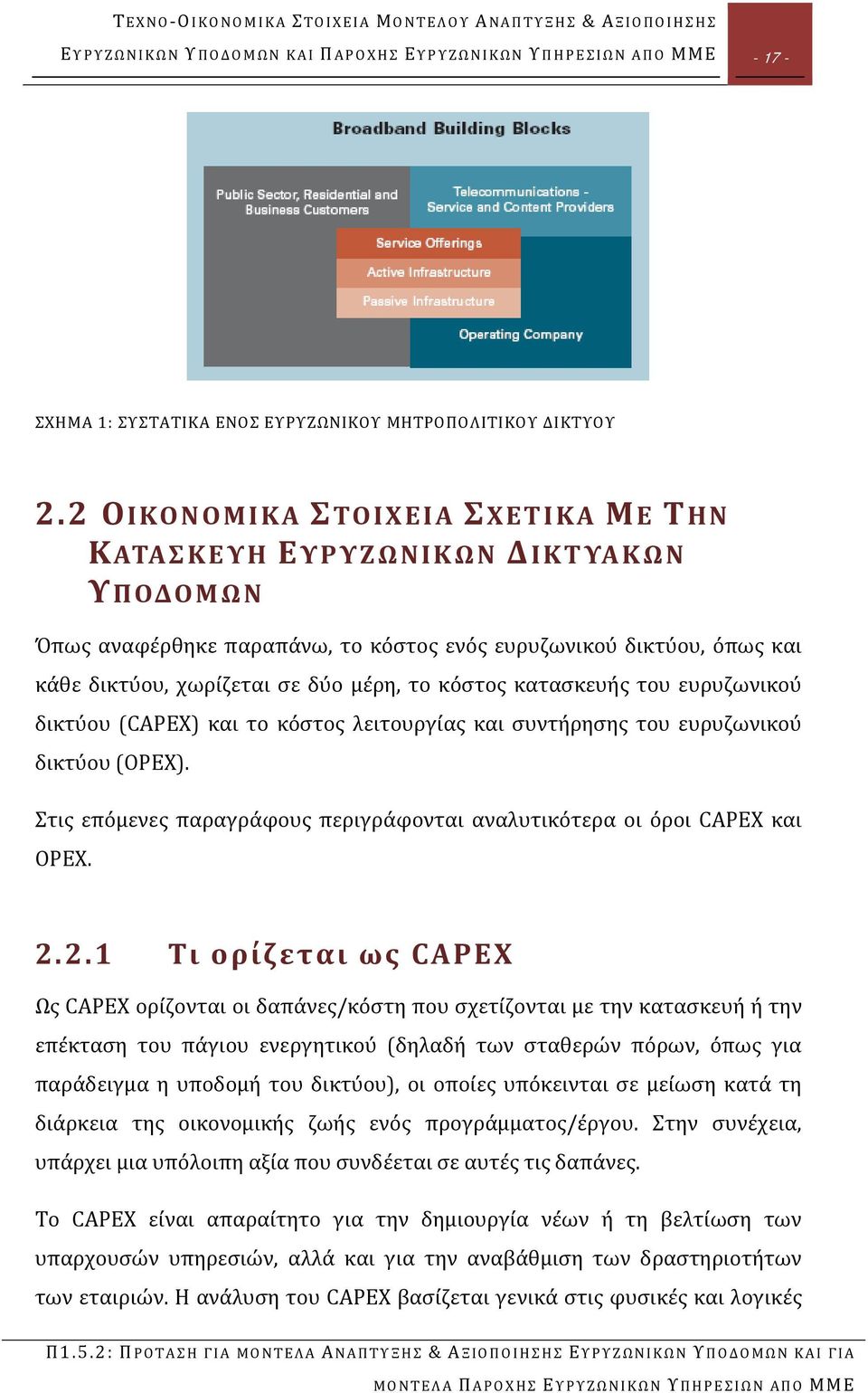 κατασκευής του ευρυζωνικού δικτύου (CAPEX) και το κόστος λειτουργίας και συντήρησης του ευρυζωνικού δικτύου (OPEX). Στις επόμενες παραγράφους περιγράφονται αναλυτικότερα οι όροι CAPEX και OPEX. 2.