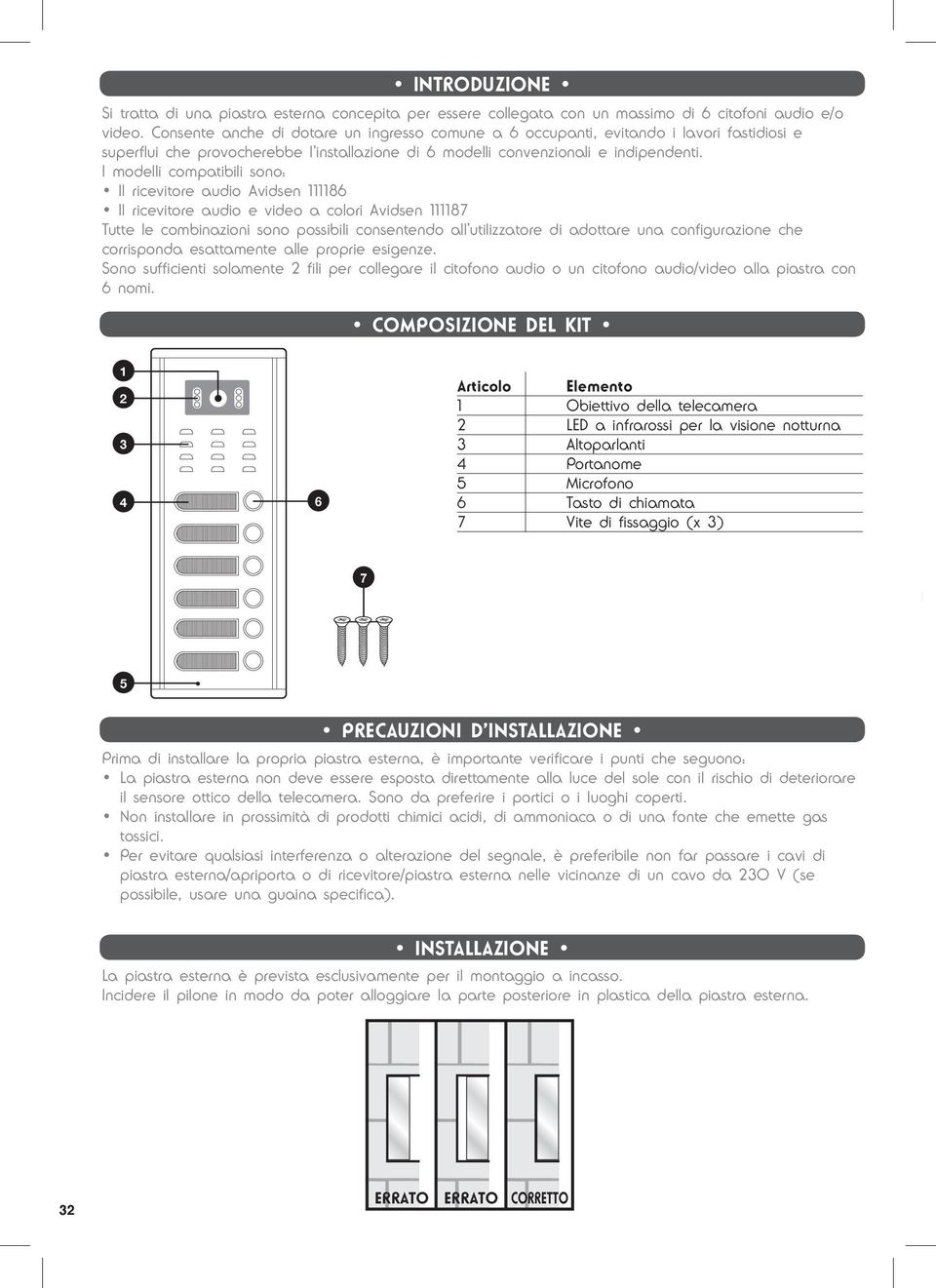 I modelli compatibili sono: Il ricevitore audio Avidsen 111186 Il ricevitore audio e video a colori Avidsen 111187 Tutte le combinazioni sono possibili consentendo all utilizzatore di adottare una