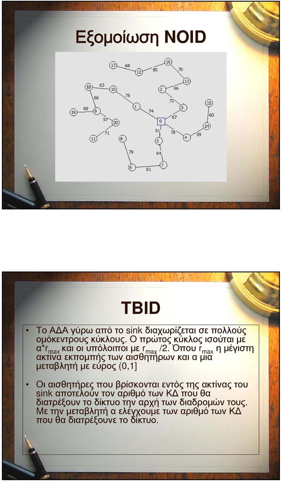 Όπου r max ημέγιστη ακτίνα εκπομπής των αισθητήρων και α μια μεταβλητή με εύρος (0,1] Οι αισθητήρες που βρίσκονται