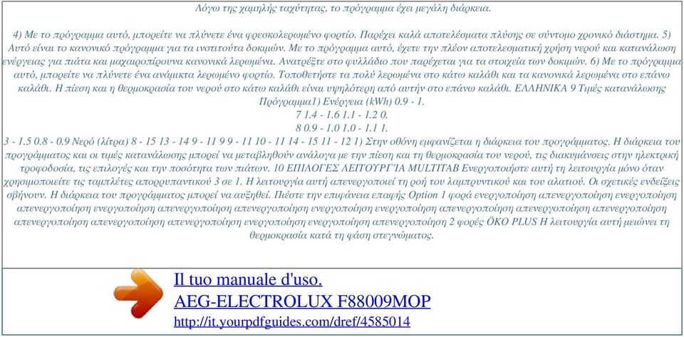 Ανατρέξτε στο φυλλάδιο που παρέχεται για τα στοιχεία των δοκιμών. 6) Με το πρόγραμμα αυτό, μπορείτε να πλύνετε ένα ανάμικτα λερωμένο φορτίο.