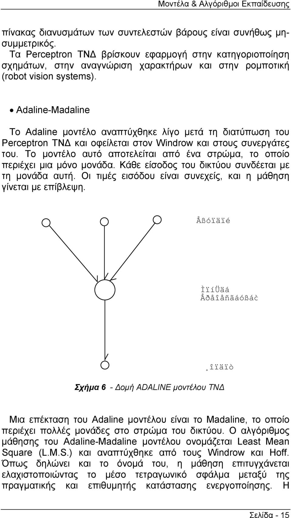 Adalne-Madalne Το Adalne µοντέλο αναπτύχθηκε λίγο µετά τη διατύπωση του Perceptron ΤΝ και οφείλεται στον Wndrow και στους συνεργάτες του.