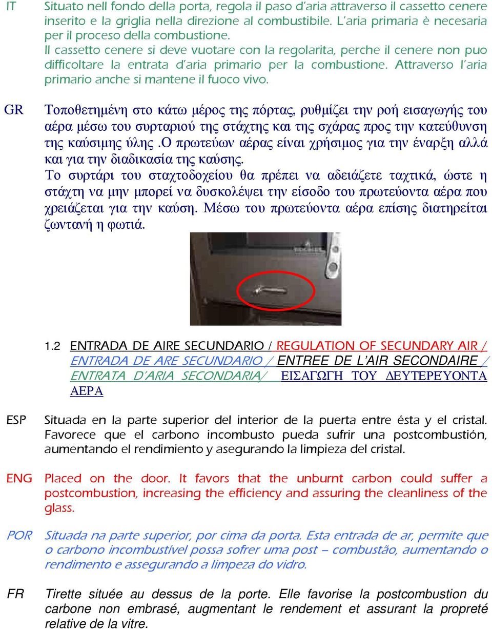 Attraverso l aria primario anche si mantene il fuoco vivo.