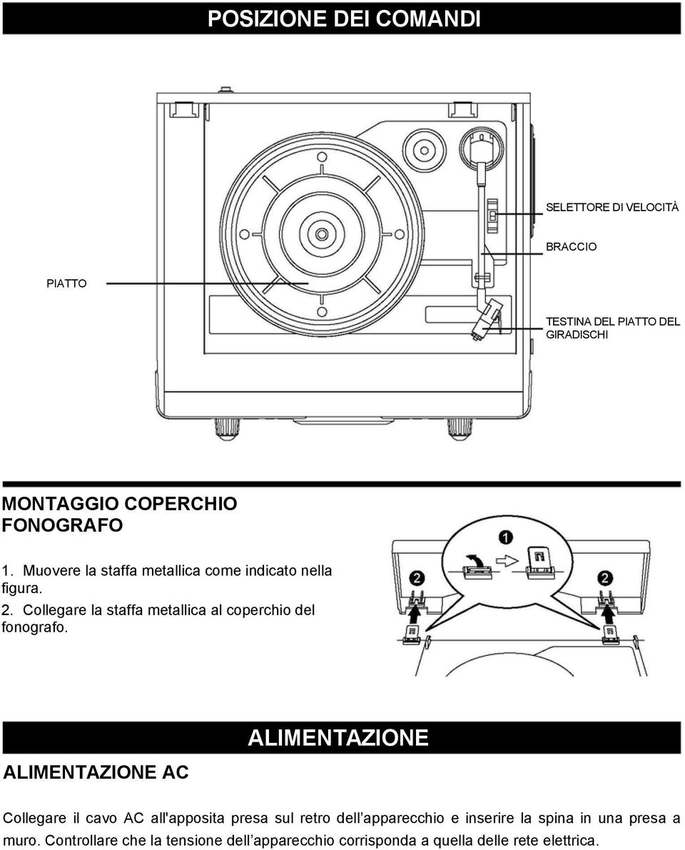 Collegare la staffa metallica al coperchio del fonografo.