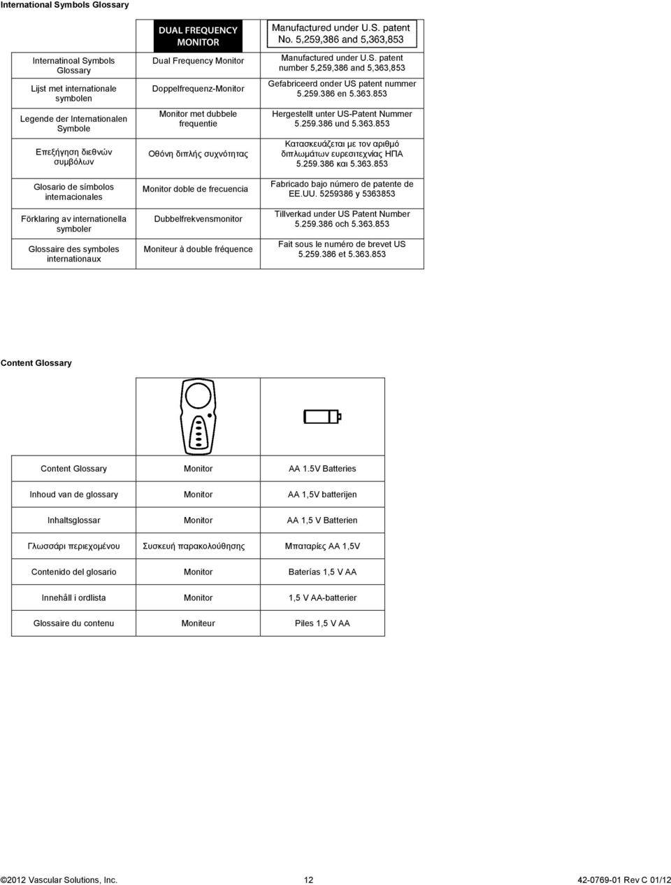 frecuencia Dubbelfrekvensmonitor Moniteur à double fréquence Manufactured under U.S. patent number 5,259,386 and 5,363,853 Gefabriceerd onder US patent nummer 5.259.386 en 5.363.853 Hergestellt unter US-Patent Nummer 5.